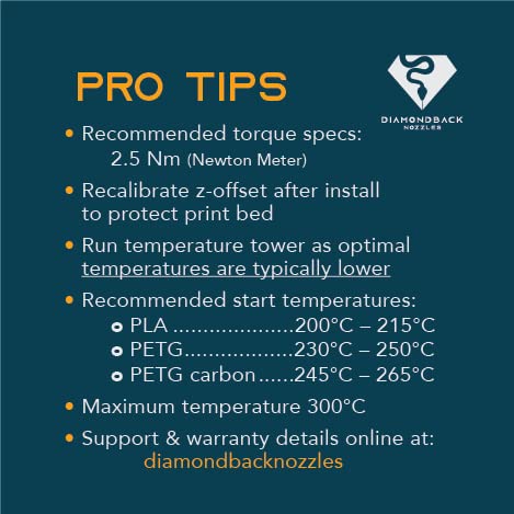 Diamondback Nozzles – MK8 Compatible – Polycrystalline Solid Diamond Tip 3D Printer Nozzles, Improved Extrusion, Any Filament, Long Life, Wear Resistant, Layer Adhesion, USA Made