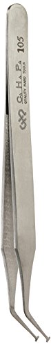 Hakko CHP 105-SA Stainless Steel Non-Magnetic Tweezers for Handling SMD Components and SOT Packages, Curved shaft, 2.5mm Flat Tips, 4-3/4" Length