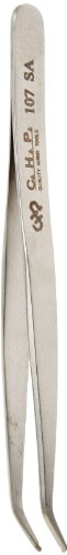 Hakko CHP 107-SA Stainless Steel Non-Magnetic Tweezers for Handling Chip and SMD Components, 1.5mm Flat Tips, 45 Degree, 4-3/4" Length