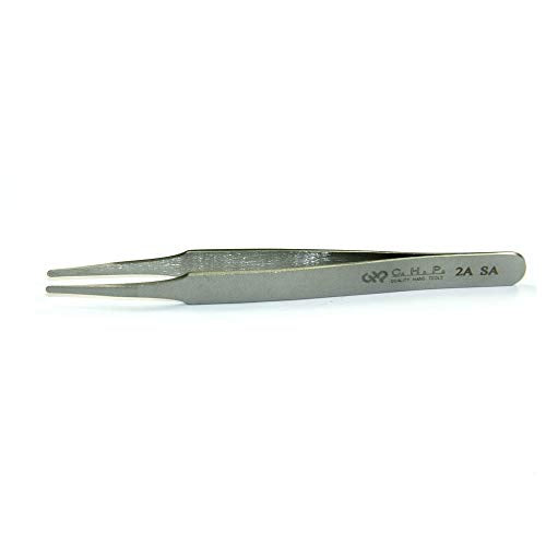 Hakko CHP 2A-SA Stainless Steel Non-Magnetic Precision Tweezers with Rounded Tips, Thin Tapered Tines, 4-3/4" Length (3 Pack)