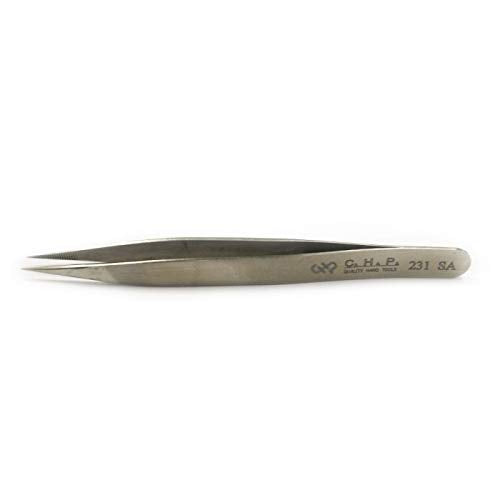 Hakko CHP 231-SA Stainless Steel Non-Magnetic Precision Tweezers with Fine Point Inside Serrated Tips, 4-3/4" Length (5 Pack)
