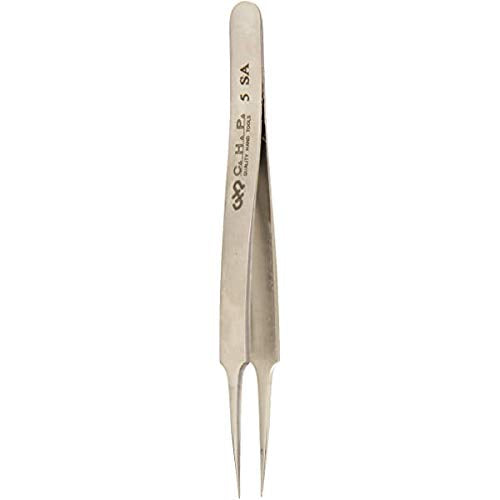 Hakko CHP 5-SA Stainless Steel Non-Magnetic Precision Tweezers with Super-Fine Point Thin-Tapered Sharp Tips, 4-1/4" Length (5 Pack)