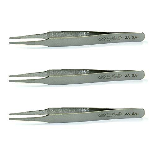 Hakko CHP 2A-SA Stainless Steel Non-Magnetic Precision Tweezers with Rounded Tips, Thin Tapered Tines, 4-3/4" Length (3 Pack)