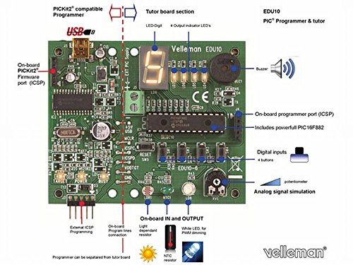 Velleman EDU10 USB PIC Programmer and Tutor Board, 1 Grade to 12 Grade