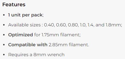 Bondtech CHT BiMetal MK8 Coated Nozzle 1.75mm, 0.4mm (600-A-CHT-MK8-175-40)