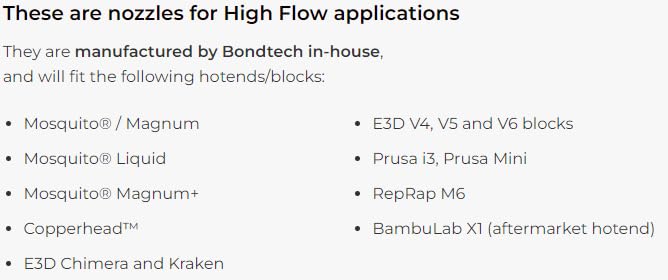 Bondtech CHT Mosquito/E3D V6 M6 3D Printer High Flow Nozzle - Single Pack