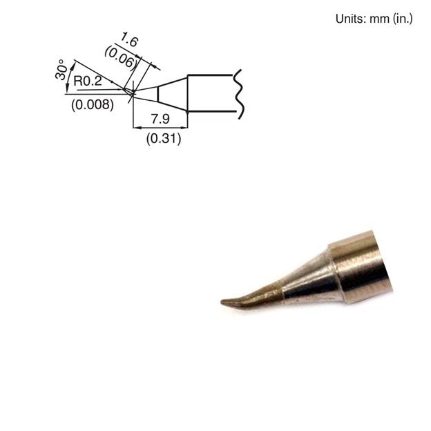 Hakko T15-JS02 Conical Bent Tip R 0.2/30 Degree, 1.6 x 7.9 mm for FX-951