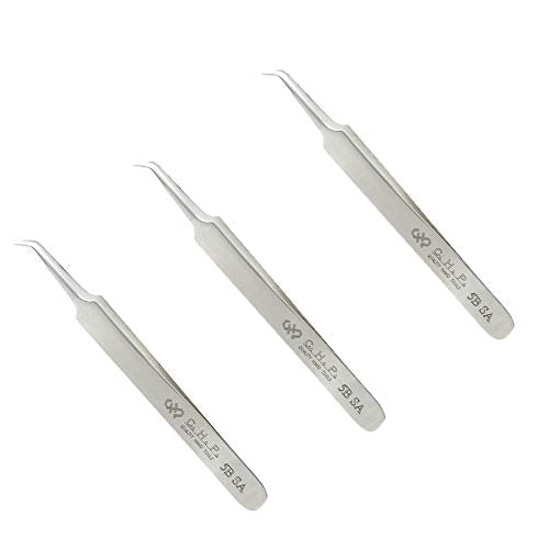 Hakko CHP 5B-SA Stainless Steel Non-Magnetic Precision Tweezers with Very-Fine Point Thin-Tapered Bent Sharp Tips, 4-1/4" Length (3 Pack)