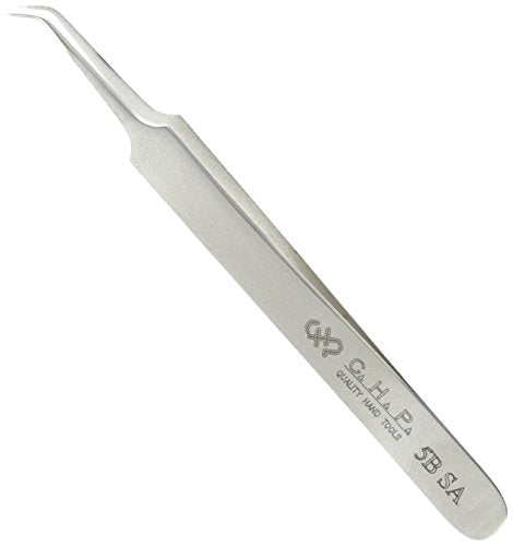 Hakko CHP 5B-SA Stainless Steel Non-Magnetic Precision Tweezers with Very-Fine Point Thin-Tapered Bent Sharp Tips, 4-1/4" Length