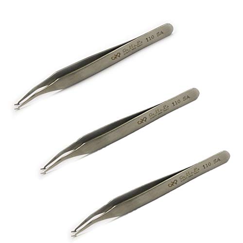 Hakko CHP 110-SA Stainless Steel Non-Magnetic Tweezers for Handling Chip and SMD Components, Flat Tip, Approximately 90 Degree Angle Tip, 4-3/4" Length (3 Pack)