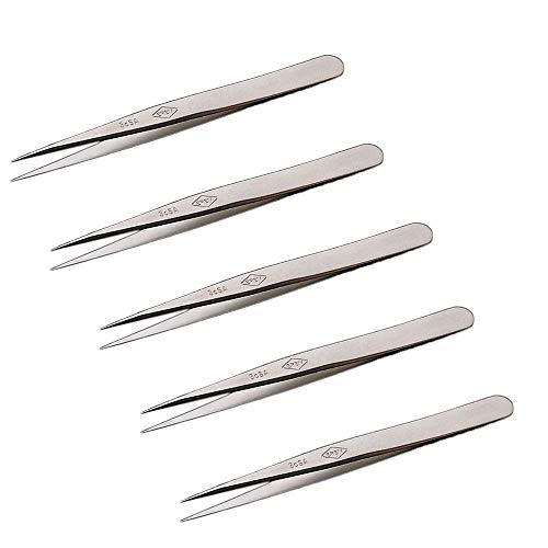 Hakko CHP 3C-SA Stainless Steel Non-Magnetic Precision Tweezers with Very Fine Point Tips for Microelectronics Applications, 4-1/4" Length (5 Pack)