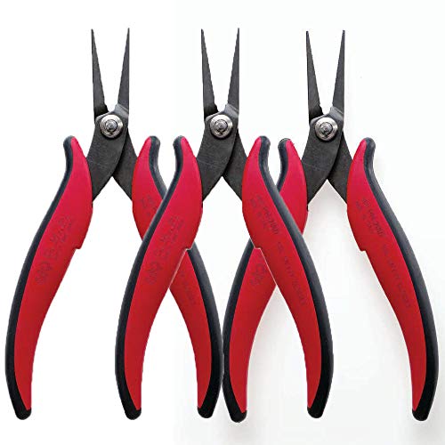 Hakko CHP PN-2007 Long-Nose Pliers, Flat Nose, Flat Outside Edge, Serrated Jaws, 32mm Jaw Length, 3mm Nose Width, 3mm Thick Steel (3 Pack)