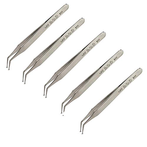 Hakko CHP 105-SA Stainless Steel Non-Magnetic Tweezers for Handling SMD Components and SOT Packages, Curved Shaft, 2.5mm Flat Tips, 4-3/4" Length (5 Pack)