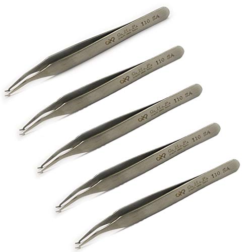 Hakko CHP 110-SA Stainless Steel Non-Magnetic Tweezers for Handling Chip and SMD Components, Flat Tip, Approximately 90 Degree Angle Tip, 4-3/4" Length (5 Pack)