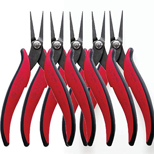Hakko CHP PN-2007 Long-Nose Pliers, Flat Nose, Flat Outside Edge, Serrated Jaws, 32mm Jaw Length, 3mm Nose Width, 3mm Thick Steel (5 Pack)