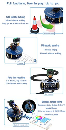 Waveshare AlphaBot2 Robot Building Kit for Raspberry Pi Zero WH with Controller Zero WH Built-in WiFi pre-soldered Headers Line Tracking Obstacle Avoiding Ultrasonic Ranging Video Monitoring